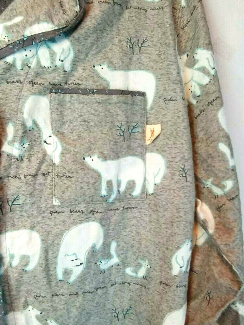 Munki Munki Pajama Shirt Top Polar Bear Medium Fleece Warm Sleepwear - Picture 4 of 8